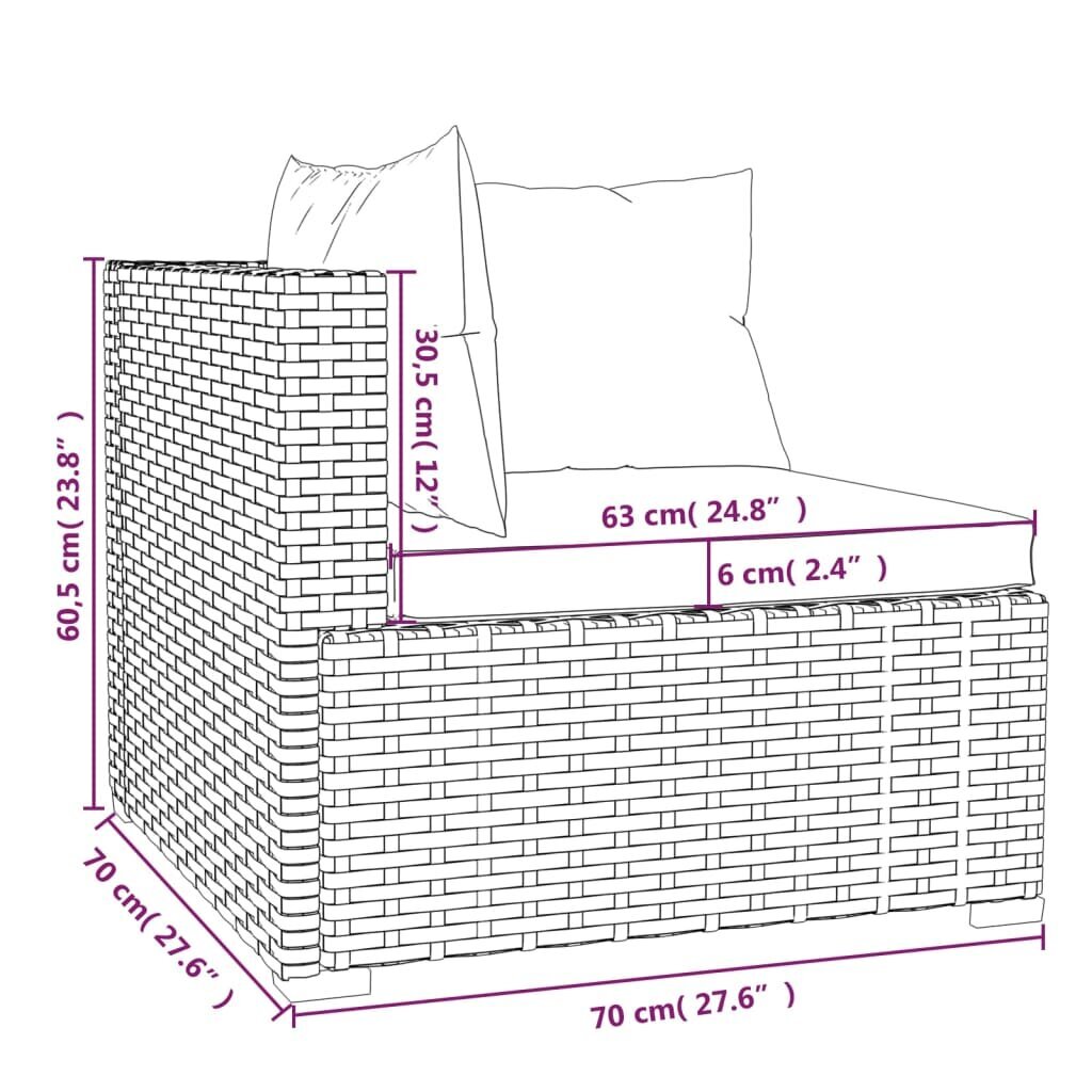 vidaXL Sodo komplektas su pagalvėlėmis, 3 dalių, pilkas, poliratanas kaina ir informacija | Lauko kėdės, foteliai, pufai | pigu.lt