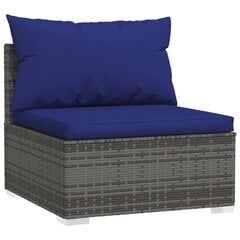 vidaXL Trivietė sofa su pagalvėlėmis, pilkos spalvos, poliratanas kaina ir informacija | Lauko kėdės, foteliai, pufai | pigu.lt