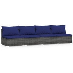 vidaXL Keturvietė sofa su pagalvėlėmis, pilkos spalvos, poliratanas kaina ir informacija | Lauko kėdės, foteliai, pufai | pigu.lt