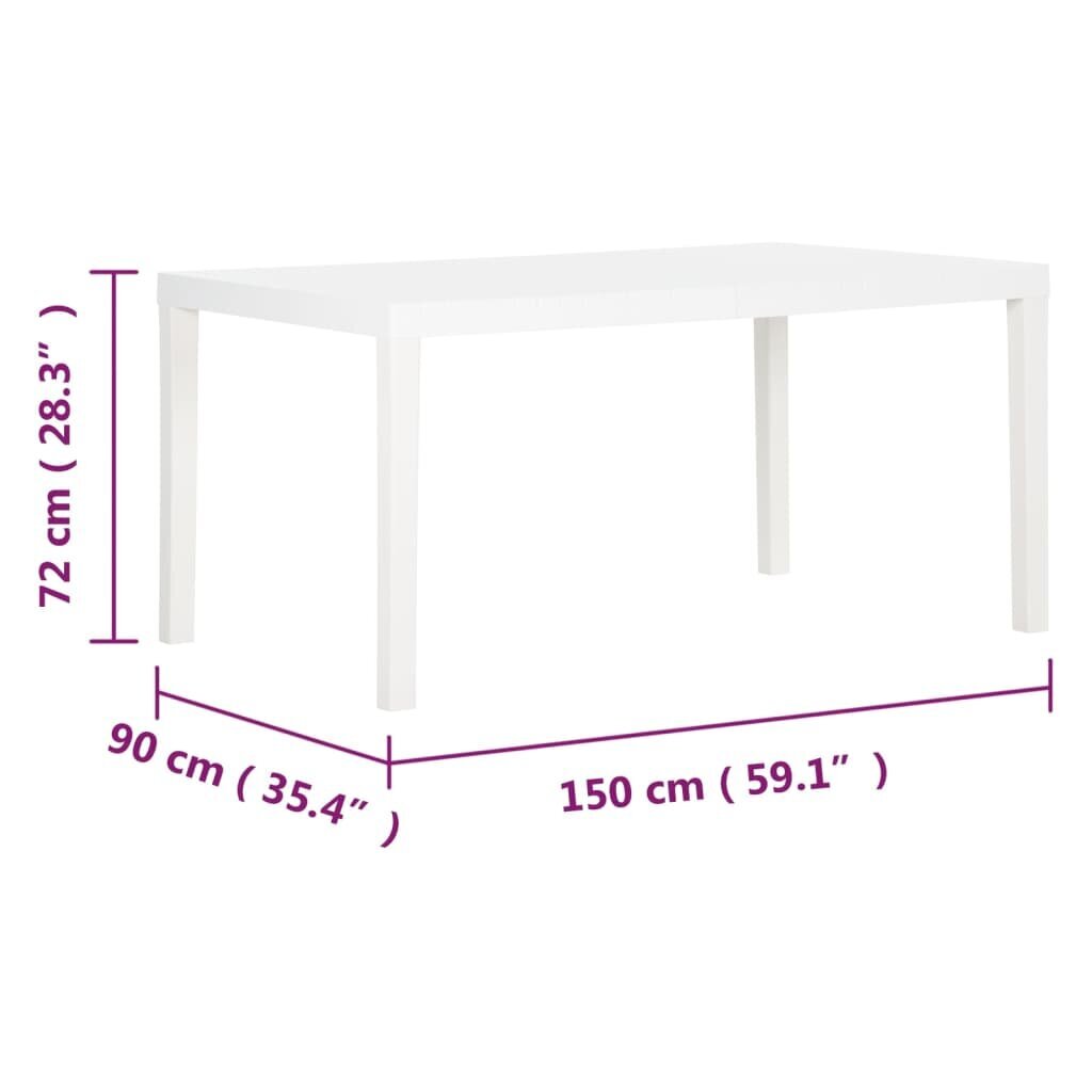 vidaXL Sodo stalas, baltos spalvos, 150x90x72cm, PP kaina ir informacija | Lauko stalai, staliukai | pigu.lt