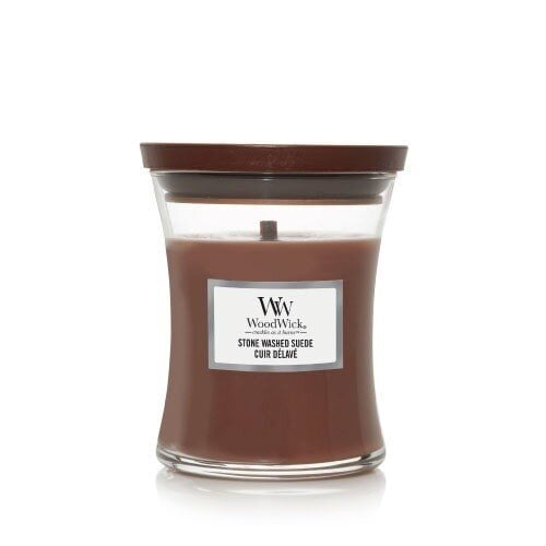 WoodWick kvapioji žvakė Stone Washed Suede Vase, 275.0g kaina ir informacija | Žvakės, Žvakidės | pigu.lt