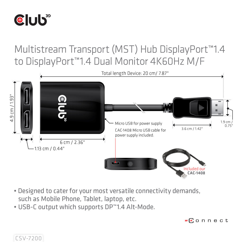 Hub Club 3D CSV-7200 kaina ir informacija | Adapteriai, USB šakotuvai | pigu.lt