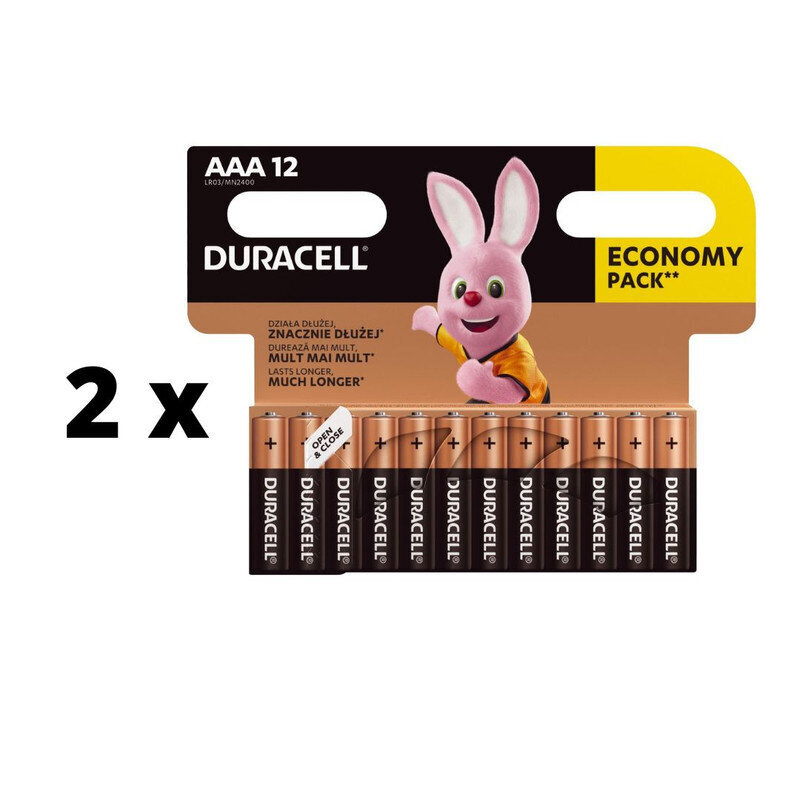 Baterijos DURACELL AAA, LR03, 12vnt x 2 pak. pakuotė kaina ir informacija | Elementai | pigu.lt