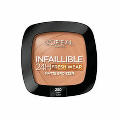 Компактная пудра для лица с эффектом загара L'Oreal Make Up Infaillible 250-light clair 24 часа, 9 г цена и информация | Бронзеры (бронзаторы), румяна | pigu.lt