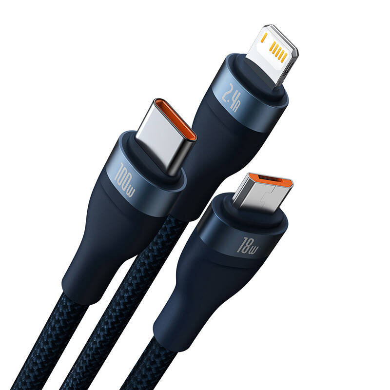 Baseus Flash Series, USB-C/Micro USB/Lightning, 1.2 m kaina ir informacija | Kabeliai ir laidai | pigu.lt