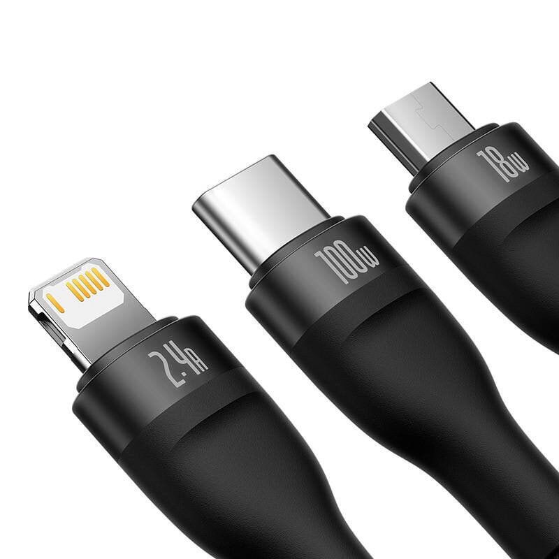 Baseus Flash Series, USB-C/Micro USB/Lightning, 1.2 m kaina ir informacija | Kabeliai ir laidai | pigu.lt