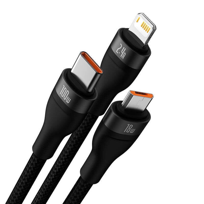 Baseus Flash Series, USB-C/Micro USB/Lightning, 1.2 m kaina ir informacija | Kabeliai ir laidai | pigu.lt