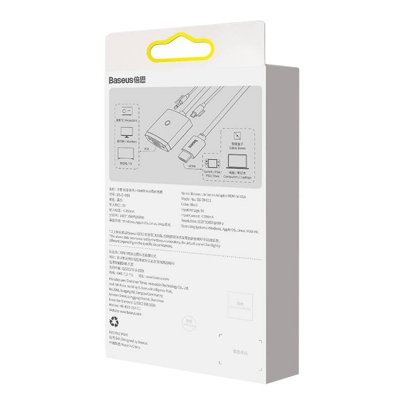 Baseus Lite Series HDMI to VGA adapteris, with audio (black) цена и информация | Adapteriai, USB šakotuvai | pigu.lt