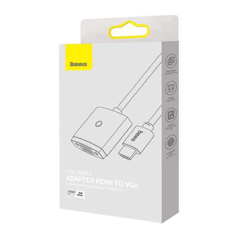 Baseus Lite Series HDMI to VGA adapteris, with audio (white) kaina ir informacija | Adapteriai, USB šakotuvai | pigu.lt