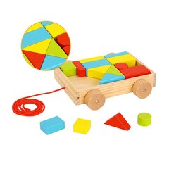 Деревянная тележка с блоками 16 шт. цена и информация | Игрушки для малышей | pigu.lt