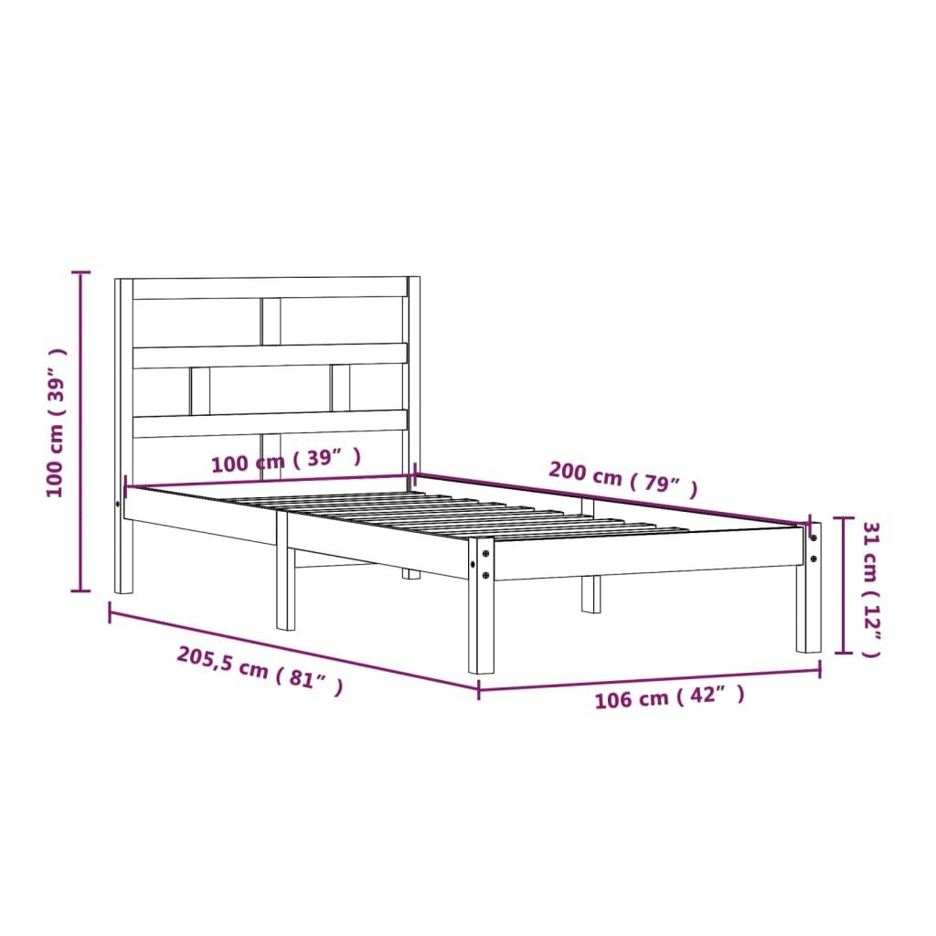 Lovos rėmas vidaXL, medaus rudas, 100x200cm, pušies medienos masyvas цена и информация | Lovos | pigu.lt