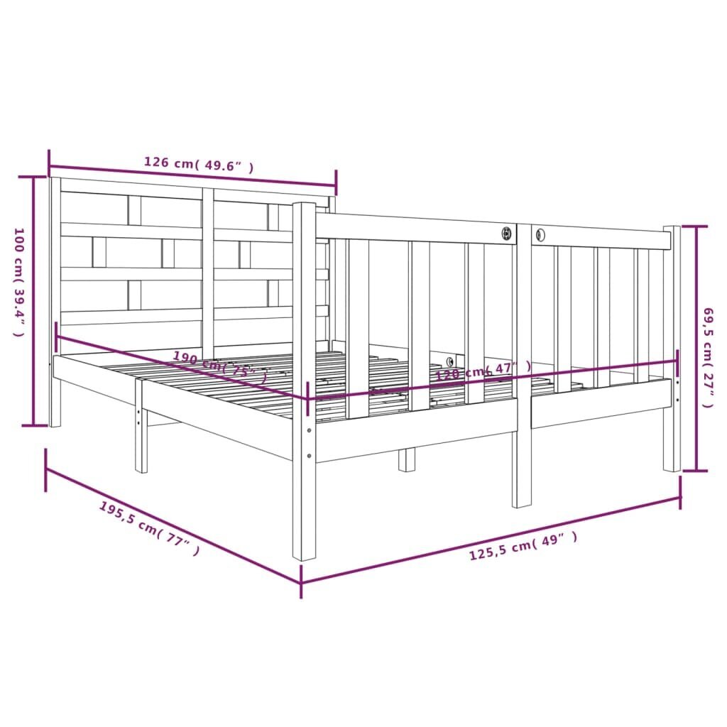 Lovos rėmas vidaXL, medaus rudas, 120x190cm, mediena, dvivietis kaina ir informacija | Lovos | pigu.lt