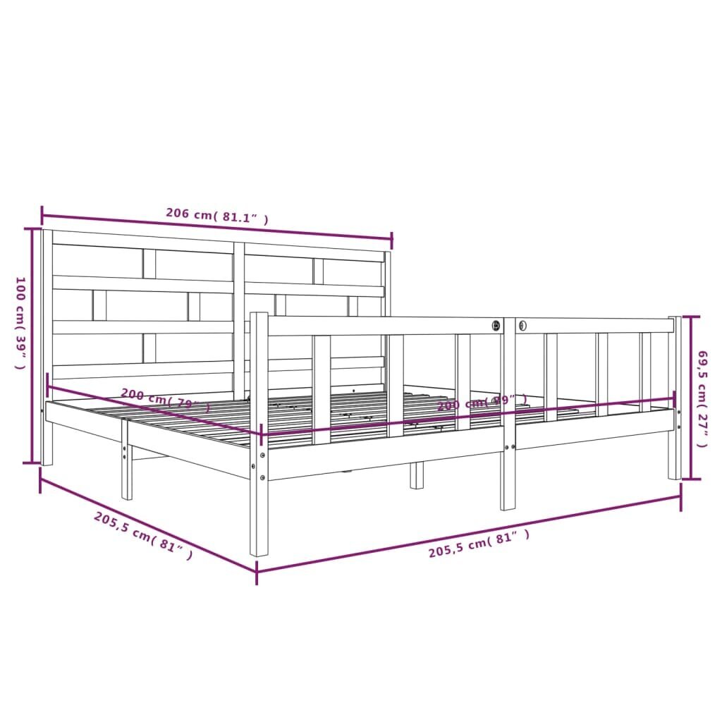 Lovos rėmas vidaXL, medaus rudas, 200x200cm, pušies medienos masyvas kaina ir informacija | Lovos | pigu.lt