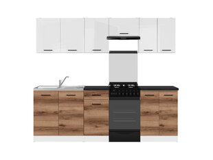 Virtuvės baldų komplektas BRW Junona Line 230, baltas/tamsiai rudas kaina ir informacija | Virtuvės baldų komplektai | pigu.lt