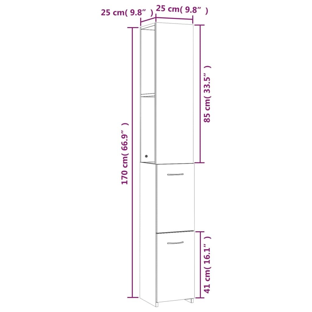 vidaXL Vonios spintelė, dūminio ąžuolo, 25x25x170cm, mediena kaina ir informacija | Vonios spintelės | pigu.lt