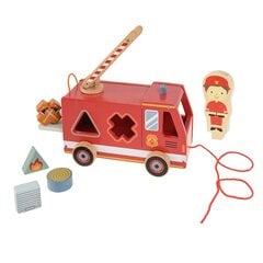 Medinė gaisrinė mašina su kaladėlėmis ir virvele Smiki kaina ir informacija | Smiki Žaislai vaikams | pigu.lt