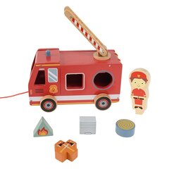 Medinė gaisrinė mašina su kaladėlėmis ir virvele Smiki kaina ir informacija | Žaislai kūdikiams | pigu.lt
