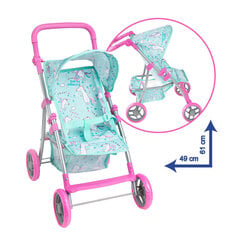 Lėlių vežimėlis Smiki, mėtinė/rožinė, 56 cm kaina ir informacija | Žaislai mergaitėms | pigu.lt