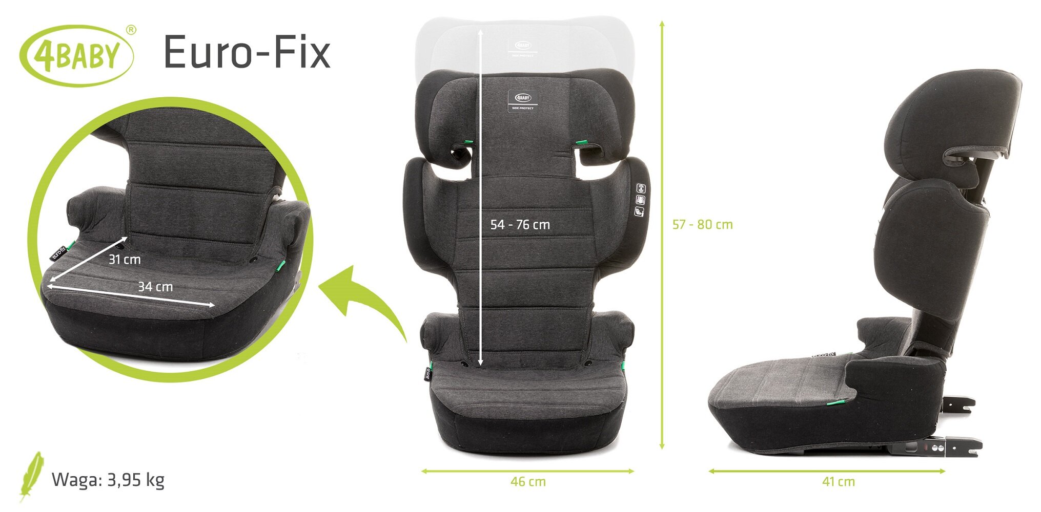 Automobilinė kėdutė 4Baby Euro-Fix, 15-36 kg, Black kaina ir informacija | Autokėdutės | pigu.lt