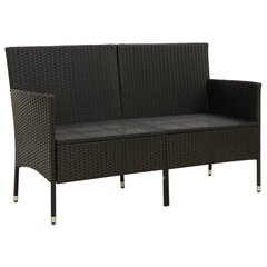 vidaXL Trivietė sodo sofa su pagalvėlėmis, juodos spalvos, poliratanas цена и информация | Садовые стулья, кресла, пуфы | pigu.lt