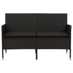 vidaXL Trivietė sodo sofa su pagalvėlėmis, juodos spalvos, poliratanas kaina ir informacija | Lauko kėdės, foteliai, pufai | pigu.lt