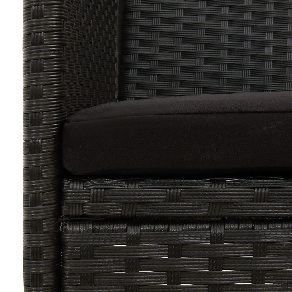 vidaXL Trivietė sodo sofa su pagalvėlėmis, juodos spalvos, poliratanas kaina ir informacija | Lauko kėdės, foteliai, pufai | pigu.lt