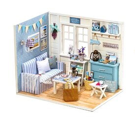 Lėlių namelis medinis gyvenamojo kambario modelis sulankstomas LED DIY 3016 kaina ir informacija | Žaislai mergaitėms | pigu.lt