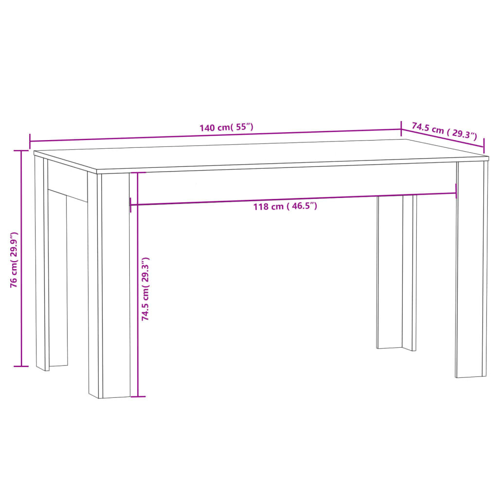 Valgomojo stalas, pilkas ąžuolo, 140x74,5x76cm, mediena kaina ir informacija | Virtuvės ir valgomojo stalai, staliukai | pigu.lt