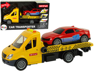 Žaislinis tralas su automobiliu Lean Toys, geltonas, 30x9x11 cm, 2 d kaina ir informacija | Žaislai berniukams | pigu.lt