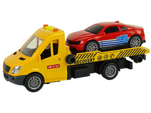 Žaislinis tralas su automobiliu Lean Toys, geltonas, 30x9x11 cm, 2 d цена и информация | Игрушки для мальчиков | pigu.lt