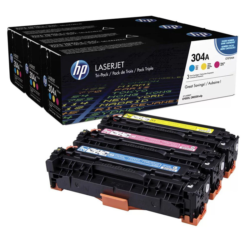 HP No.304A kasečių rinkinys (CF372AM) (CC531+CC532+CC533), žydra, purpurinė, geltona kasetė lazeriniams spausdintuvams, 2800 psl. цена и информация | Kasetės lazeriniams spausdintuvams | pigu.lt