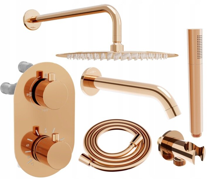 Potinkinis dušo ir vonios komplektas su termostatu Mexen Kai 7in1, 25 cm, Rose Gold kaina ir informacija | Dušo komplektai ir panelės | pigu.lt