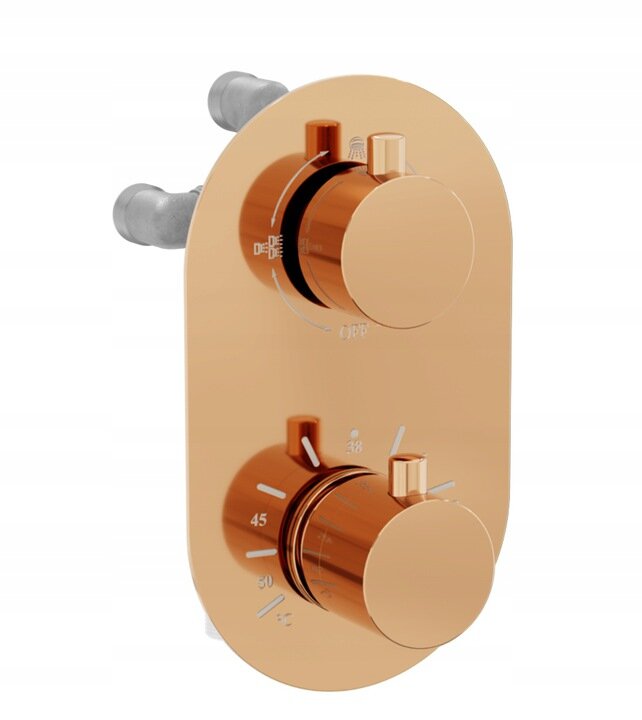 Potinkinis dušo ir vonios komplektas su termostatu Mexen Kai 7in1, 25 cm, Rose Gold kaina ir informacija | Dušo komplektai ir panelės | pigu.lt