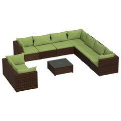 Sodo komplektas su pagalvėlėmis, 10 dalių, rudas, poliratanas kaina ir informacija | Lauko baldų komplektai | pigu.lt