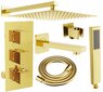 Potinkinis dušo ir vonios komplektas su termostatu Mexen Cube 7in1, 25x25 cm, Gold kaina ir informacija | Dušo komplektai ir panelės | pigu.lt