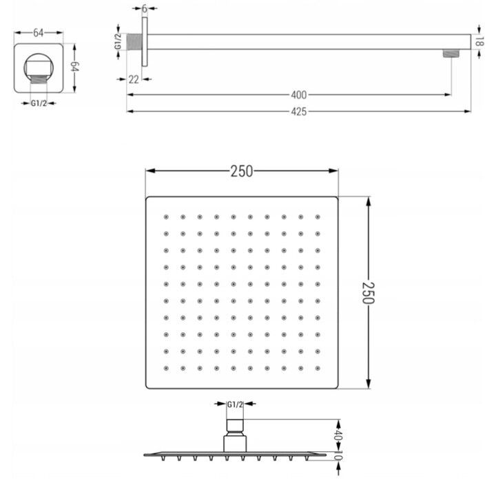 Potinkinis dušo komplektas su termostatu Mexen Cube 6in1, 25x25 cm, Gold kaina ir informacija | Dušo komplektai ir panelės | pigu.lt