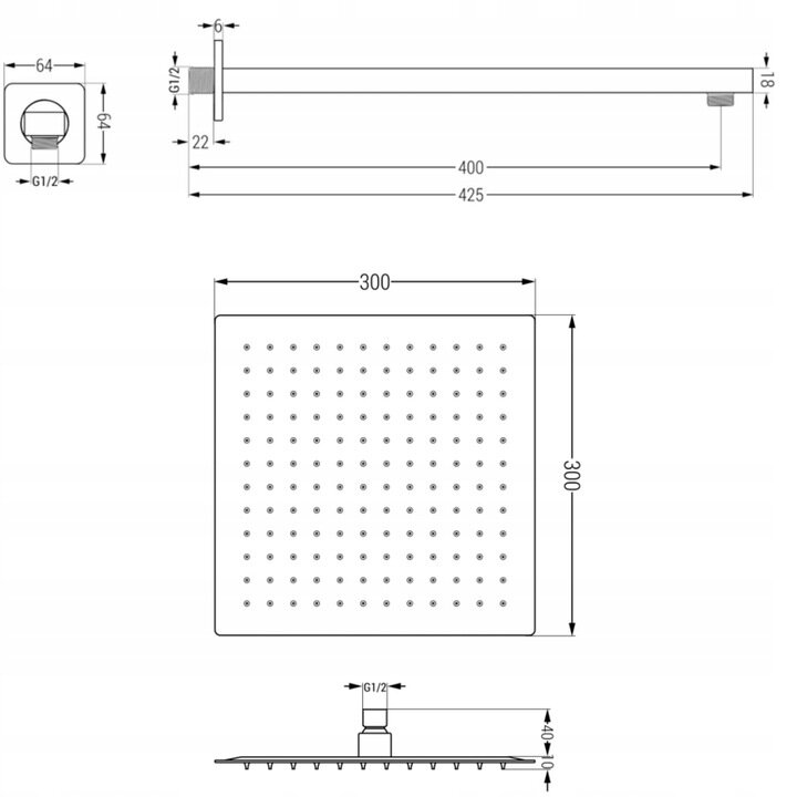 Potinkinis dušo komplektas su termostatu Mexen Cube 6in1, 30x30 cm, Chrome kaina ir informacija | Dušo komplektai ir panelės | pigu.lt