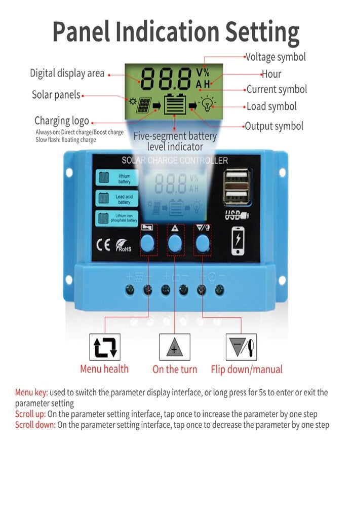 PWM saulės įkrovimo valdiklis 20 A kaina ir informacija | Atsarginiai maitinimo šaltiniai (power bank) | pigu.lt