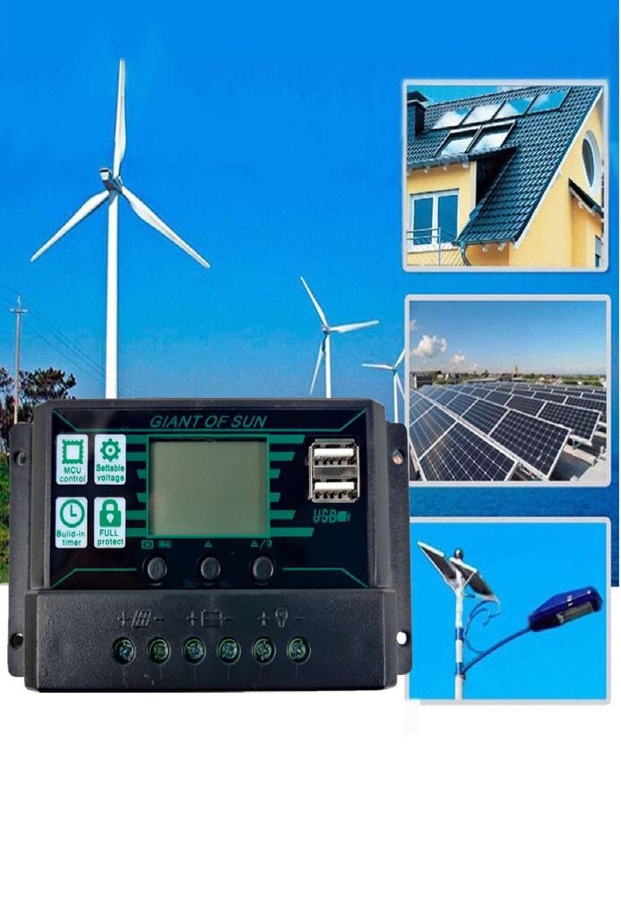 100A saulės energijos saulės įkrovimo valdiklis dvigubas USB 12V/24V цена и информация | Atsarginiai maitinimo šaltiniai (power bank) | pigu.lt