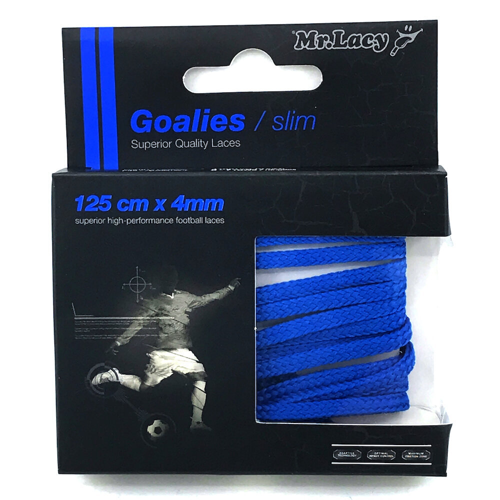 Mr.Lacy Goalies Slim plokšti raišteliai futbolo bateliams, mėlyni, 125 cm цена и информация | Drabužių ir avalynės priežiūros priemonės | pigu.lt