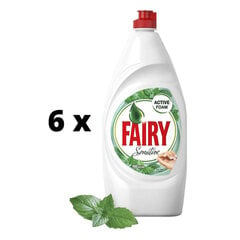 Indų ploviklis FAIRY Sensitive Tea Tree & Mint, 900 ml x 6 vnt. pakuotė kaina ir informacija | Indų plovimo priemonės | pigu.lt