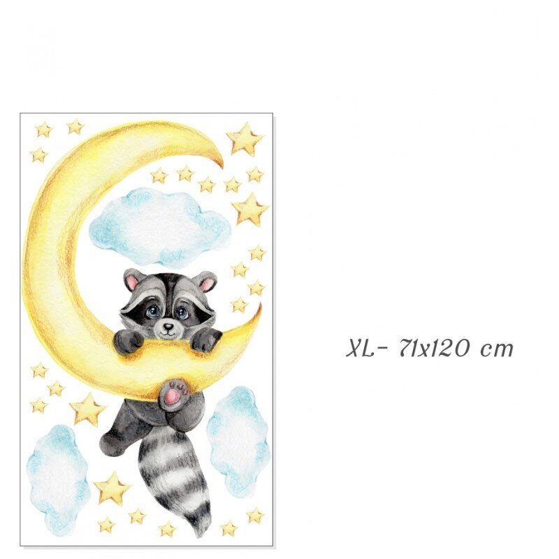 Vaikiškas sieninis lipdukas Racoon cub in the moon XL 71x120cm kaina ir informacija | Interjero lipdukai | pigu.lt