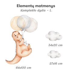 Детская наклейка на стену Dinosaur Cub With Baloons L 74x100см цена и информация | Интерьерные наклейки | pigu.lt