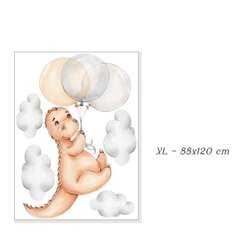 Vaikiškas sieninis lipdukas Dinosaur Cub With Balloons XL 88x120cm kaina ir informacija | Interjero lipdukai | pigu.lt