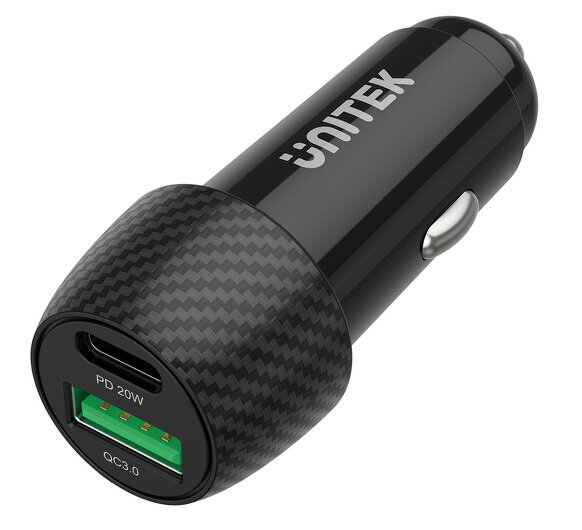 UNITEK Automobilinis įkroviklis 38W, USB-A USB-C, QC3.0, P1400A kaina ir informacija | Akumuliatorių krovikliai | pigu.lt