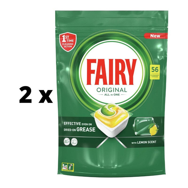 Automatinių indaplovių kapsulės FAIRY All in One LEMON, 56 vnt. x 2 vnt. pakuotė kaina ir informacija | Indų plovimo priemonės | pigu.lt