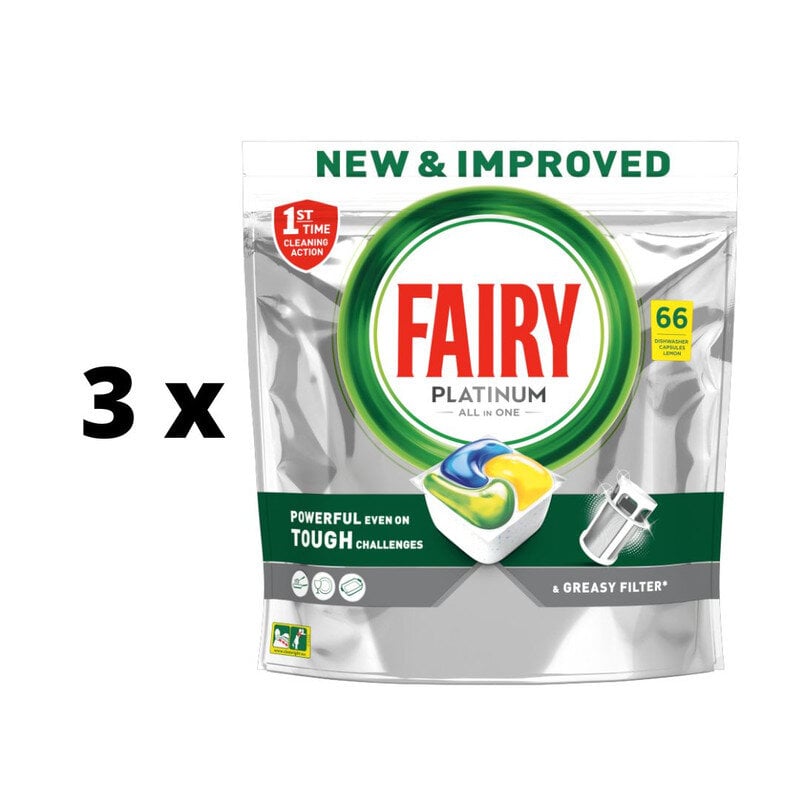 Automatinių indaplovių kapsulės FAIRY Platinum LEMON, 66 vnt. x 3 vnt. pakuotė kaina ir informacija | Indų plovimo priemonės | pigu.lt