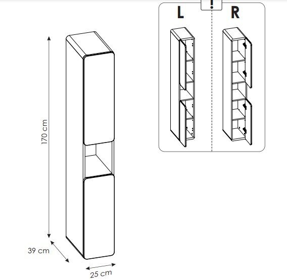 Aukšta pakabinama spintelė ARUBA WHITE, 25 cm kaina ir informacija | Vonios spintelės | pigu.lt