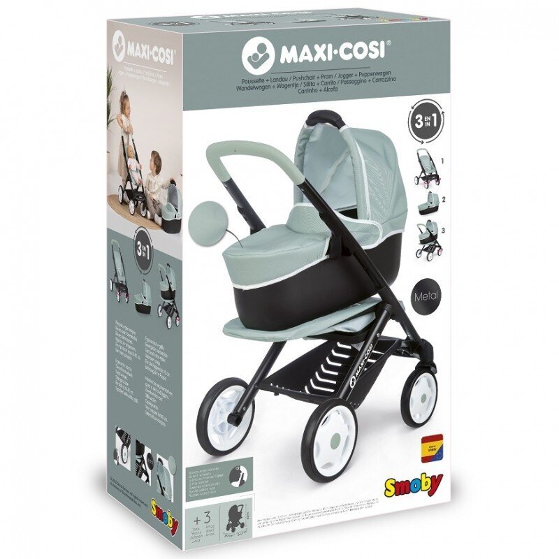 Universalus vežimėlis lėlėms Smoby 3in1, pilkas kaina ir informacija | Žaislai kūdikiams | pigu.lt