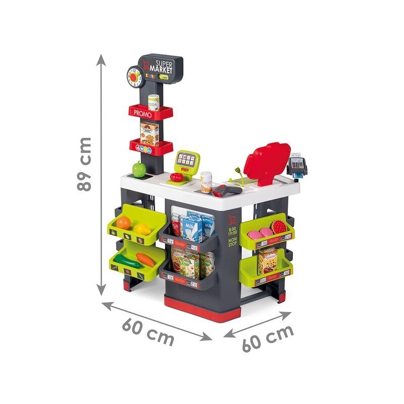 Žaislinis prekybos centras Smoby su vežimėliu ir kasos aparatu, 42 priedai kaina ir informacija | Žaislai mergaitėms | pigu.lt
